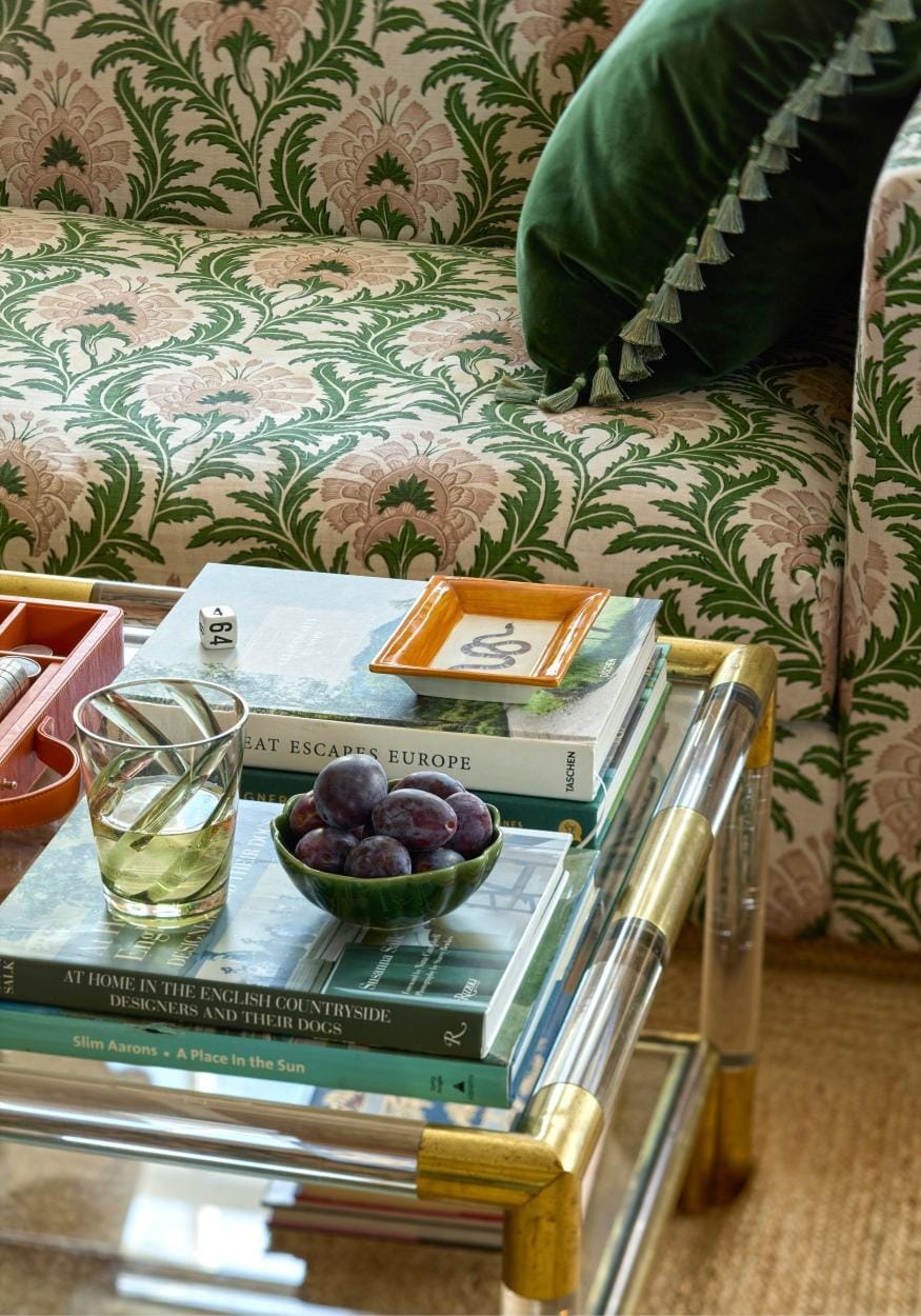 Set of six green acrylic tumblers from Casa by Josephine Jenno, translucent poolside gossip glasses for outdoor use.