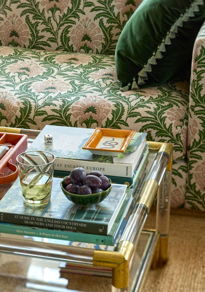Set of six green acrylic tumblers from Casa by Josephine Jenno, translucent poolside gossip glasses for outdoor use.
