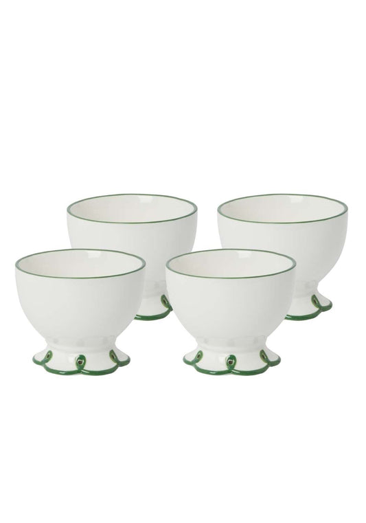 Set of four Glorious Green Scalloped Nibbles Bowls by Casa by Josephine Jenno, featuring vibrant green color and scalloped edges.
