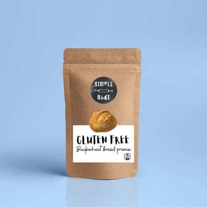 Simple Bake gluten-free buckwheat bread premix package with image of the bread premix box and ingredients.