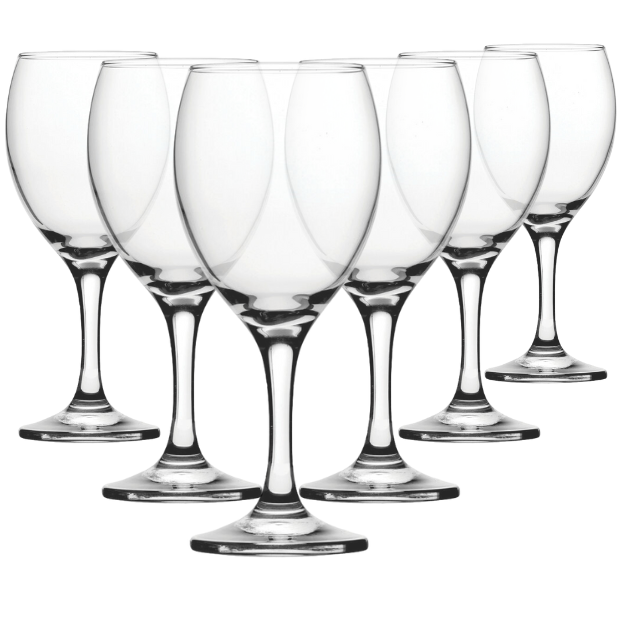 Set of six Imperial Wine Goblets by Glassware UK, 450ml capacity, clear glass with elegant stem and bowl design.