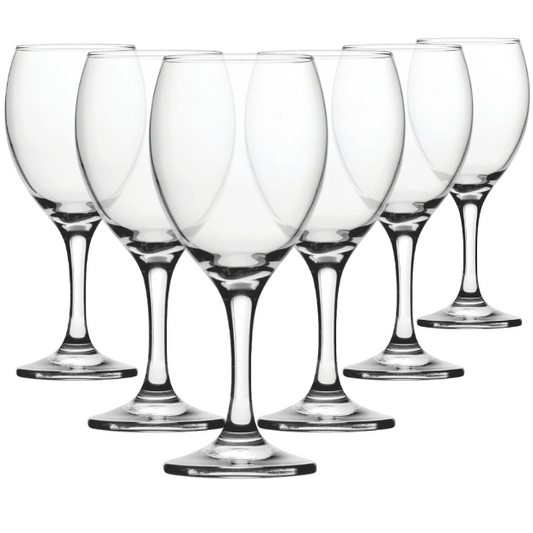 Set of six Imperial Wine Goblets by Glassware UK, 450ml capacity, clear glass with elegant stem and bowl design.
