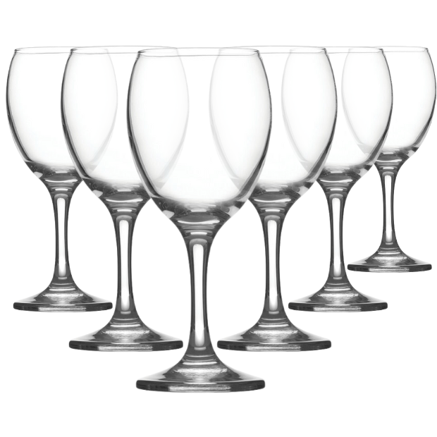 Set of six Imperial Red Wine Glasses by Glassware UK, 250ml capacity, elegant clear glassware for wine drinking.