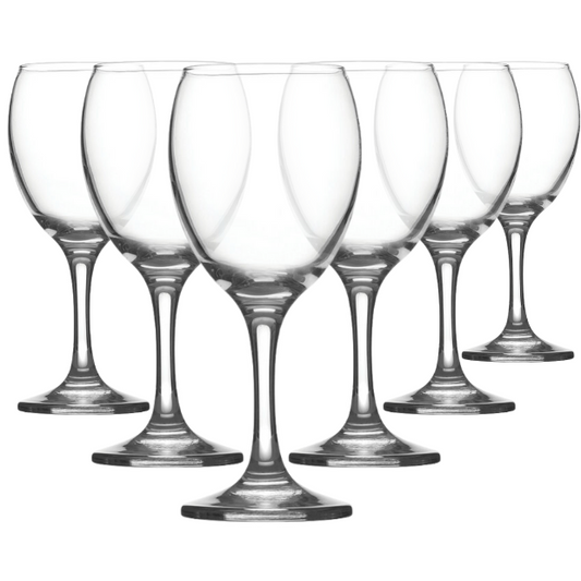 Set of six Imperial Red Wine Glasses by Glassware UK, 250ml capacity, elegant clear glassware for wine drinking.