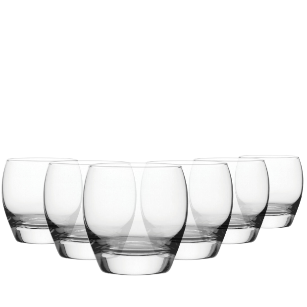 Set of six 300ml Glassware UK Imperial Whisky Tumblers, clear glass with smooth rim for enjoying whiskey.