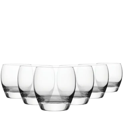 Set of six Glassware UK Imperial Whisky Tumblers, 300ml, clear glass with a classic cylindrical shape for enjoying whisky.