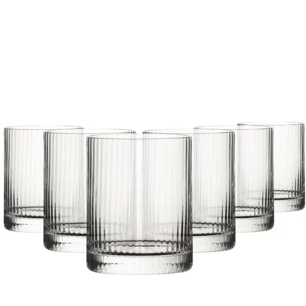 Set of six Glassware UK Hayworth DOF Whisky Tumblers, 320ml, clear glass with a sturdy base, perfect for enjoying spirits.