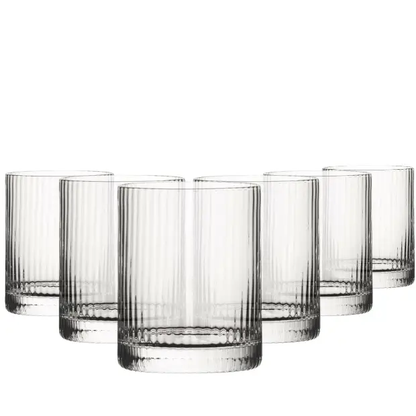 Set of six Glassware UK Hayworth DOF Whisky Tumblers, 320ml, clear glass with a sturdy base, perfect for enjoying spirits.