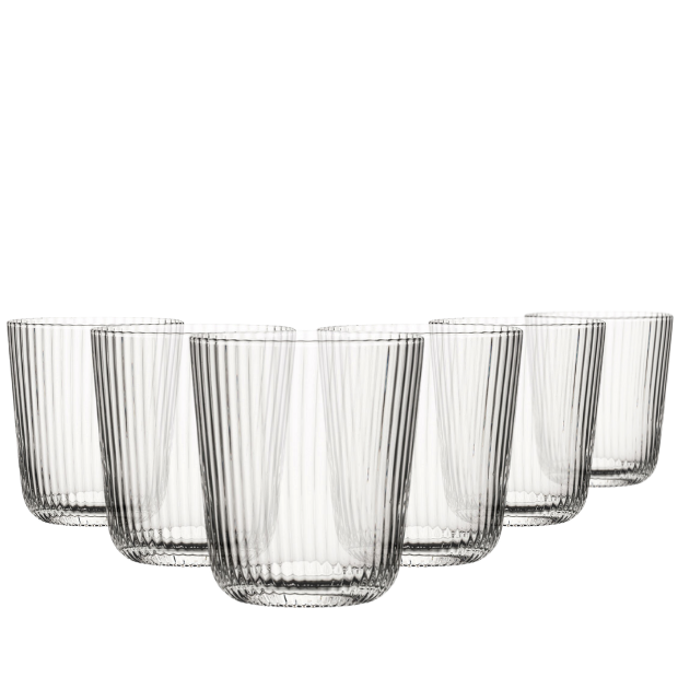 Set of six Glassware UK Hayworth glass tumblers, 360ml whisky tumblers with clear glass and smooth rim design.