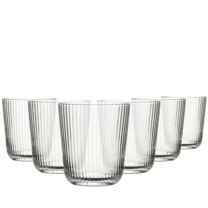 Set of six Glassware UK Hayworth glass tumblers, 360ml whisky tumblers with clear glass and simple design.