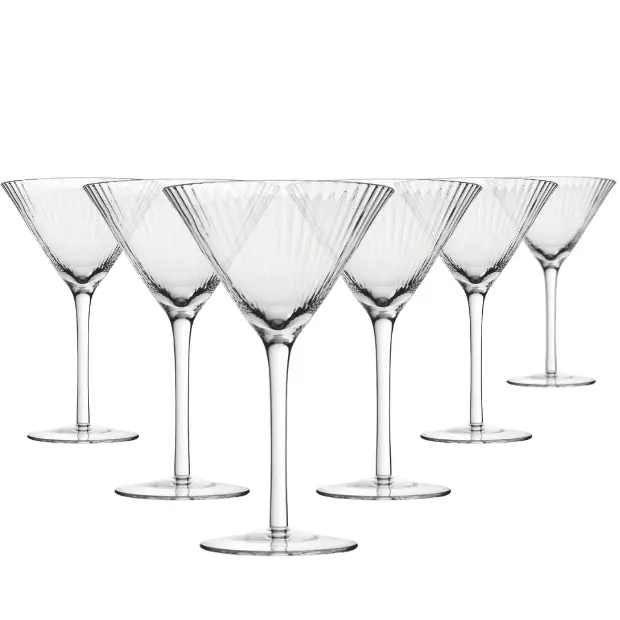 Set of six Glassware UK Hayworth Martini cocktail glasses, 300ml capacity, clear glass with elegant stem and wide bowl for serving drinks.