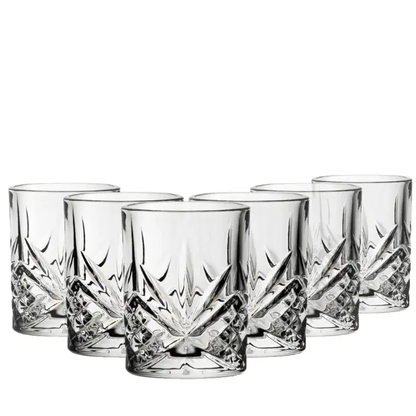 Six clear Symphony shot glasses from Glassware UK, 60ml capacity, featuring sleek, modern design for serving spirits.
