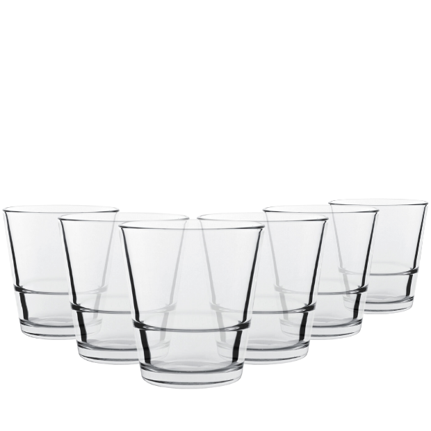 Set of six Glassware UK Grande Rocks Glasses, 410ml whisky tumblers with thick glass and classic design, perfect for enjoying drinks.