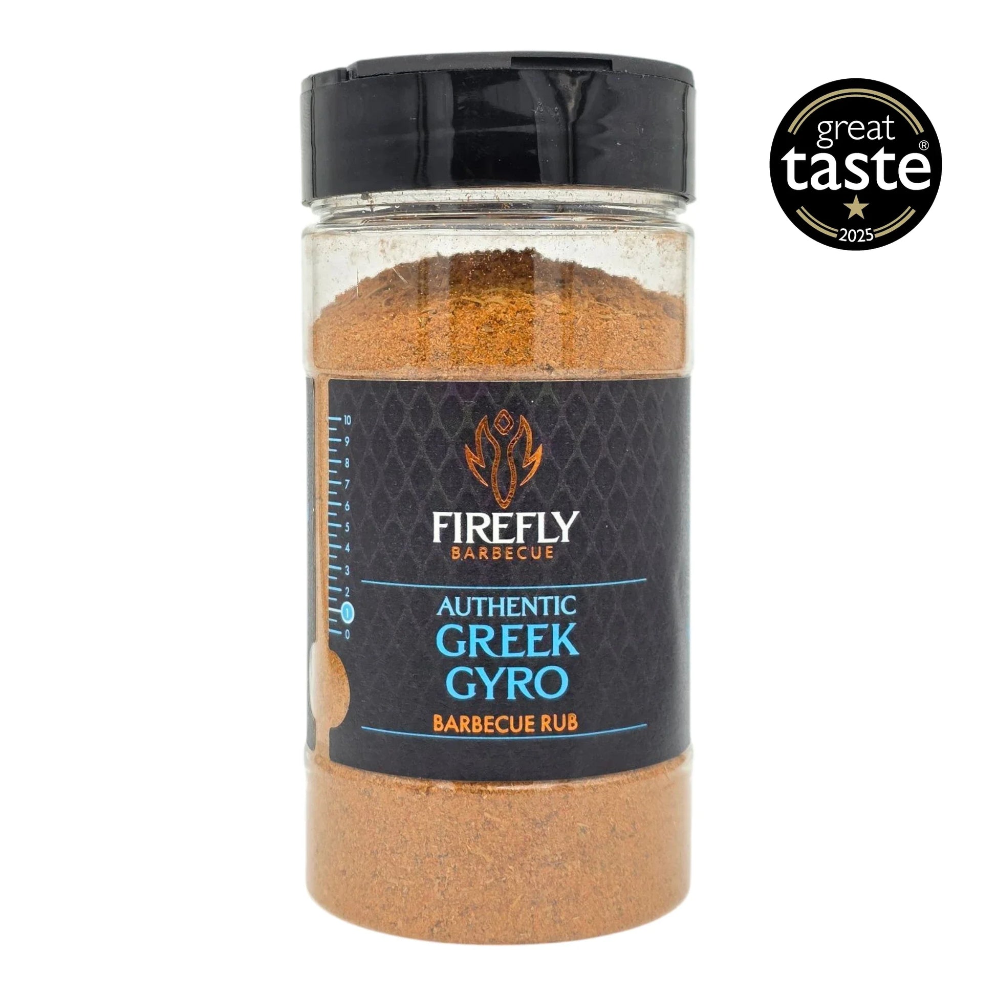 FireFly Barbecue Greek Gyro Spice Seasoning Blend BBQ rub in a jar, showcasing the flavorful spice mix for grilling and grilling.