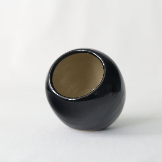 Handmade black ceramic salt pig from Katie L Thompson Designs, featuring a sleek, classic design for kitchen use.