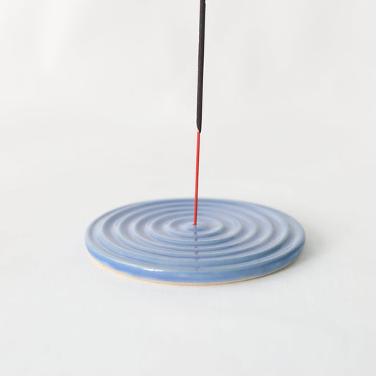 Handmade Pacific Blue ceramic incense burner from Katie L Thompson Designs, featuring a classic, elegant design for aromatic incense burning.