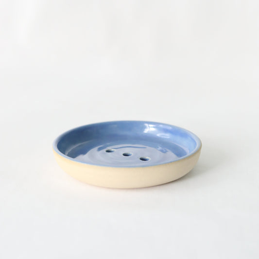 Handmade Pacific Blue ceramic soap dish by Katie L Thompson Designs, featuring a classic, elegant design for bathroom decor.