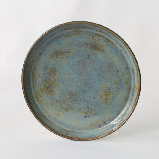 Handmade seafoam blue ceramic cake plate by Katie L Thompson Designs, showcasing a classic design for serving desserts.
