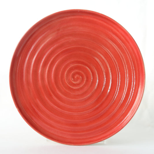 Handmade cherry red ceramic lunch plate by Katie L Thompson Designs, showcasing a classic round shape and glossy finish.