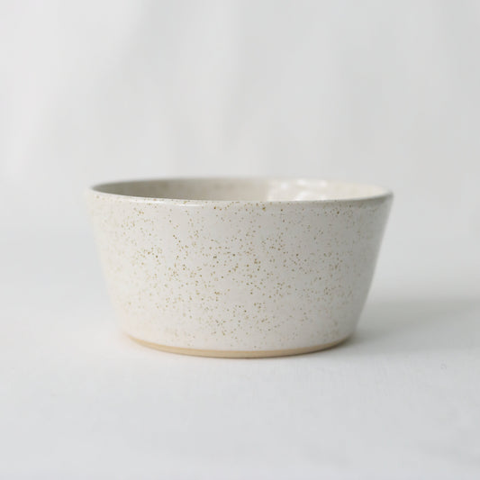 Handmade white ceramic breakfast bowl by Katie L Thompson Designs, classic pepper white design for morning meals.