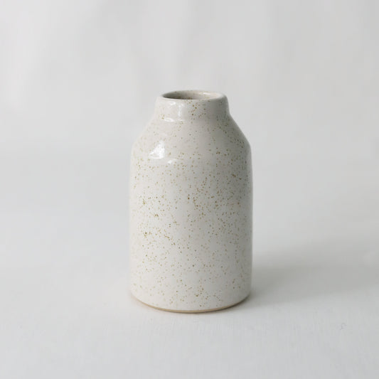 Handmade white ceramic Pepper White Classic Bud Vase by Katie L Thompson Designs, featuring a smooth, rounded shape for floral displays.
