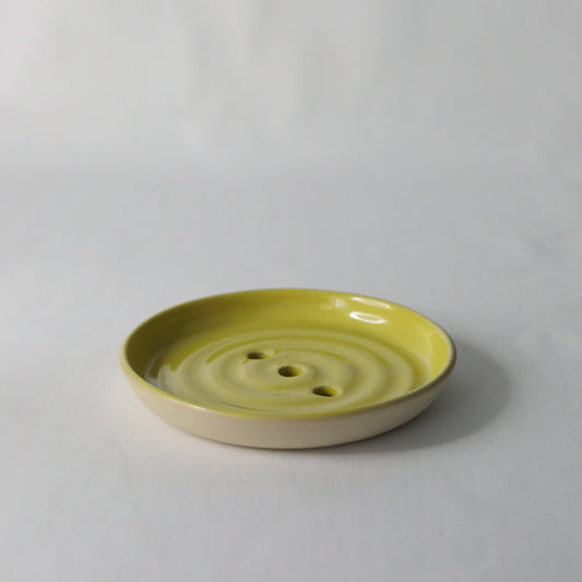 Sun yellow ceramic soap dish by Katie L Thompson Designs, handmade with a classic design and smooth finish.