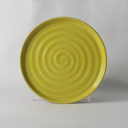 Sun yellow ceramic cake plate by Katie L Thompson Designs, featuring a classic handmade design for serving desserts.