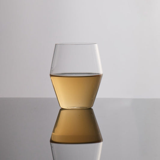 Set of 2 Aaron Probyn Juniper tall glass tumblers with clear, sleek design and smooth rims.