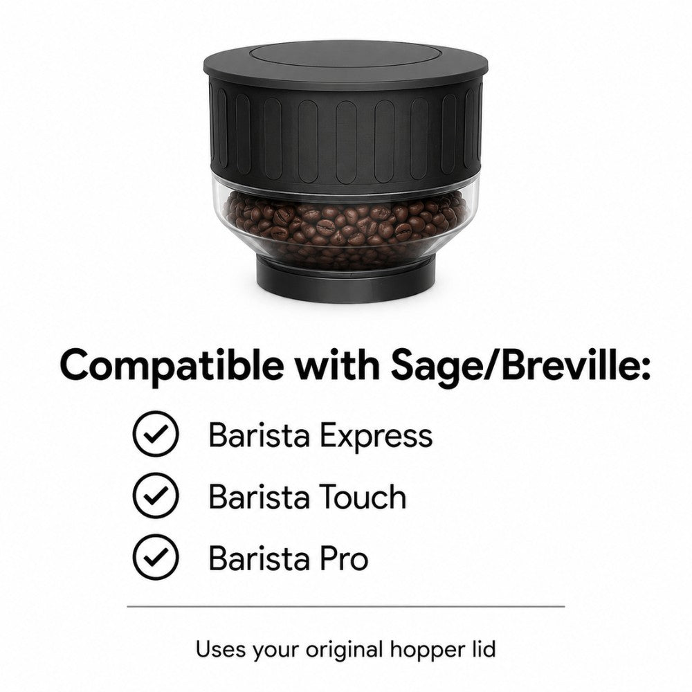 KNOCDIC® 2-inch hopper extender for Sage Breville Barista Express, Touch & Pro coffee grinders, adds extra capacity for coffee beans.