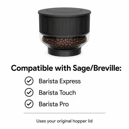 KNOCDIC® 2-inch hopper extender for Sage Breville Barista Express, Touch & Pro coffee grinders, adds extra capacity for coffee beans.