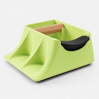 KNOCDIC® Coffee Knock Box and Tamping Station in vibrant apple green, featuring a tamper holder for espresso preparation.