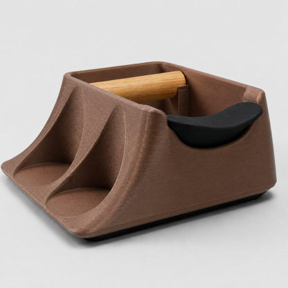 KNOCDIC® Hub Coffee Knock Box and Tamper Holder in galaxy brown, featuring a sleek tamping station and durable design for baristas.