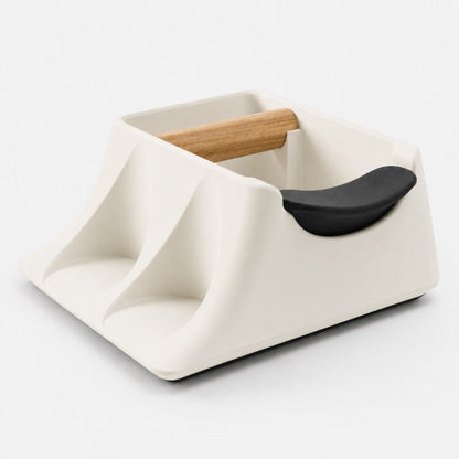 KNOCDIC® Hub coffee knock box and tamper holder in ivory white, compact tamping station for espresso machine accessories.