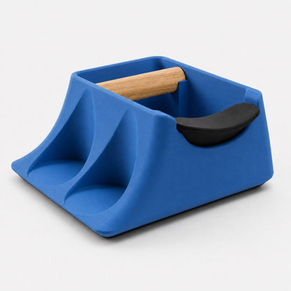 Marine blue KNOCDIC® Coffee Knock Box and Tamper Holder for espresso tampering and coffee station organization.
