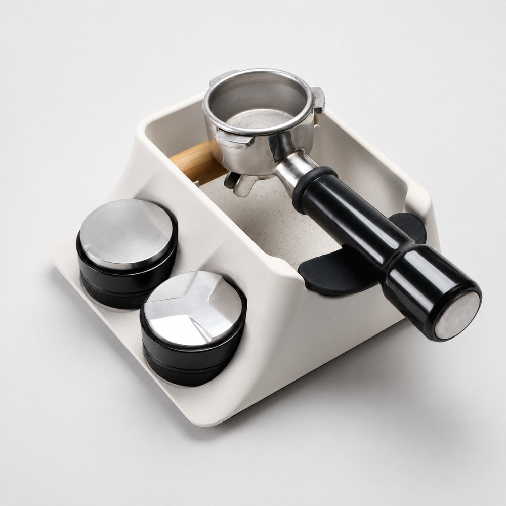 KNOCDIC® Hub Coffee Knock Box and Tamper Holder with tamping station for espresso machine barista use.
