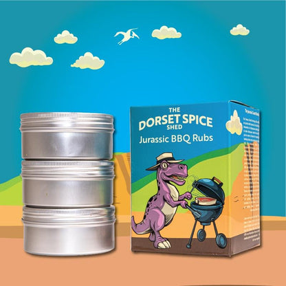 Dorset Spice Shed Jurassic BBQ Seasonings Gift Set of 3 BBQ Rubs - FREE Greetings Card - A Perfect Summer Barbecue Gift for Outdoor Cooking