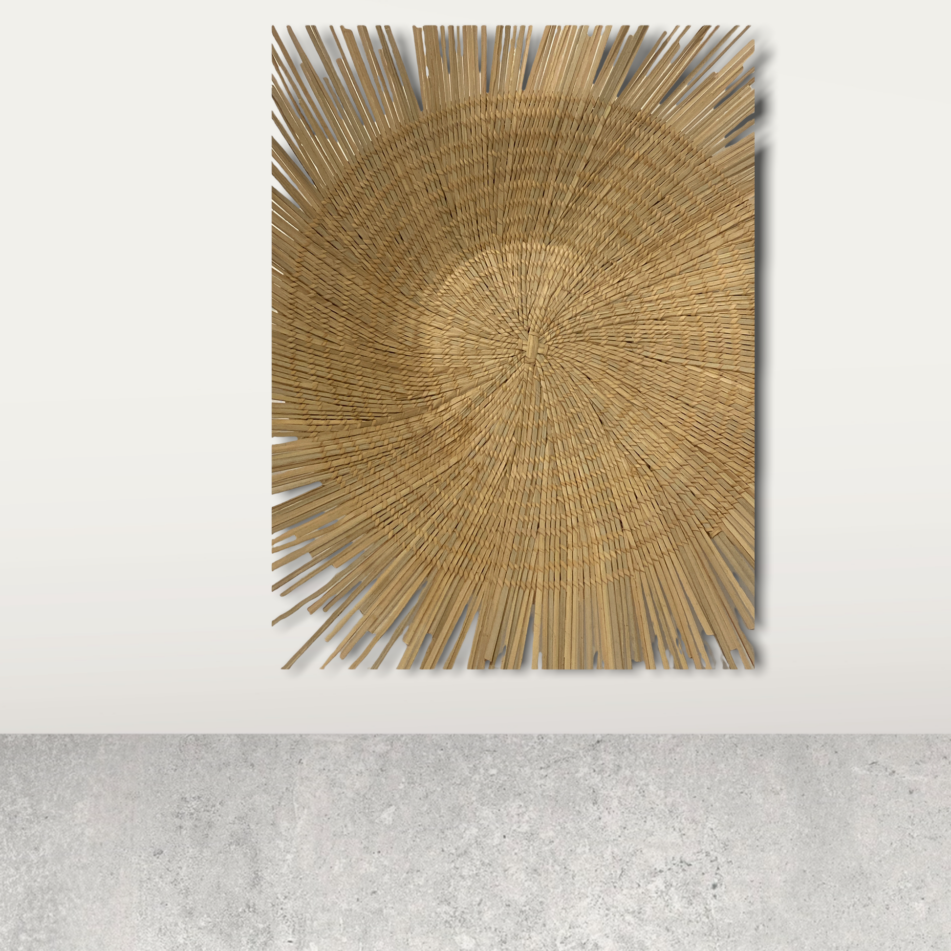 Malawi Sun Wall Basket by Botanical Boys, 50cm round woven wall decor with a sun pattern, natural and rustic appearance.