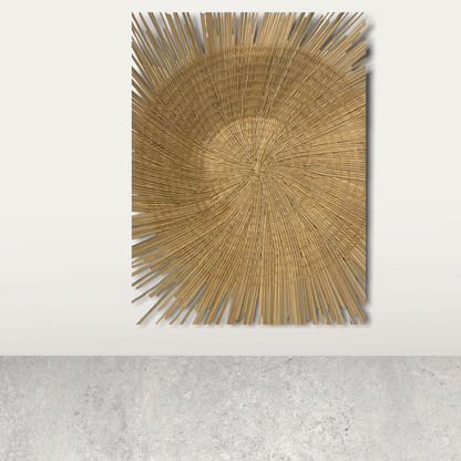 Malawi Sun Wall Basket by Botanical Boys, 50cm round woven wall decor with a sun pattern, natural and rustic appearance.