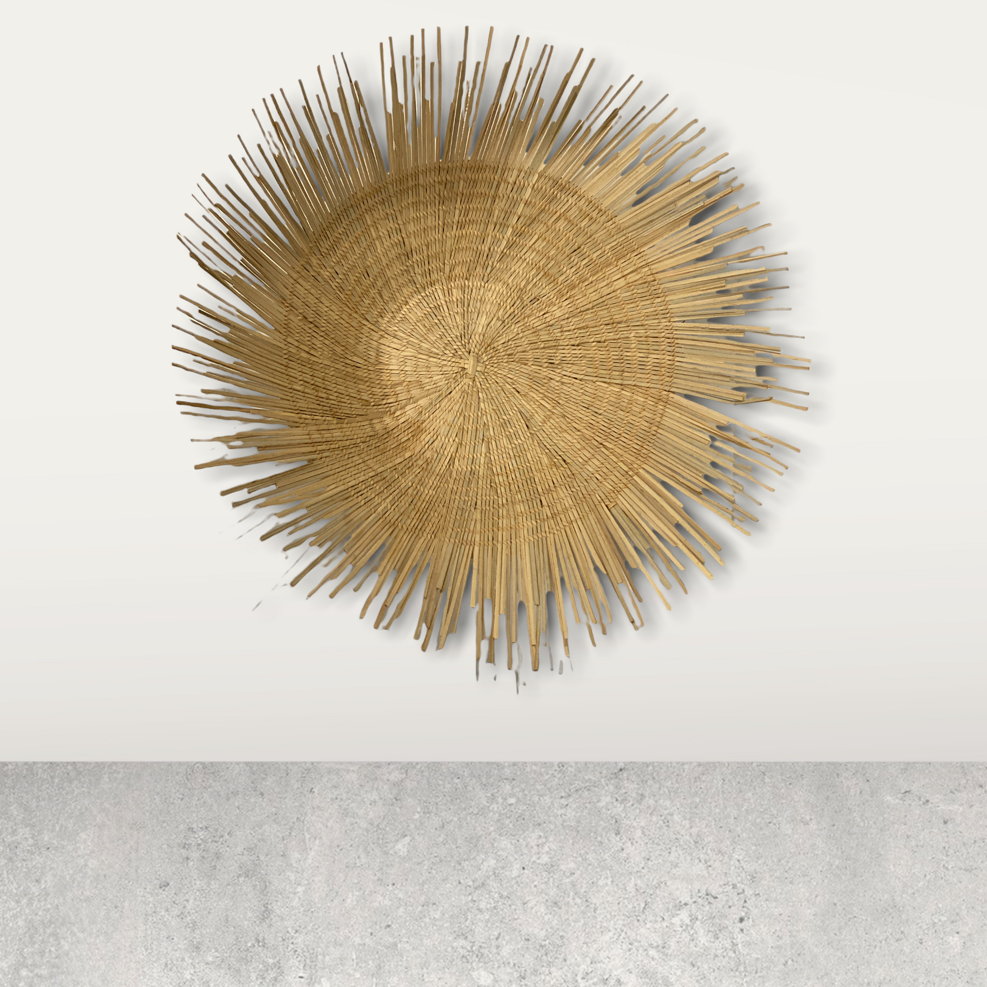 Malawi Sun Wall Basket by Botanical Boys, 50cm round woven wall decor with a sun-inspired design in natural tones.