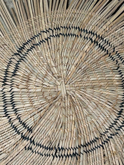 Malawi Sun Wall Basket by Botanical Boys, 45cm blue-lined woven basket with decorative patterns for wall decor.