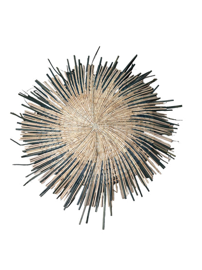 Blue Malawi Sun Wall Basket by Botanical Boys, 55cm woven basket with vibrant sunburst design for wall decor.