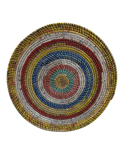 Zambian Botanical Boys wall basket made of woven natural fibers, showcasing traditional craftsmanship and intricate design.