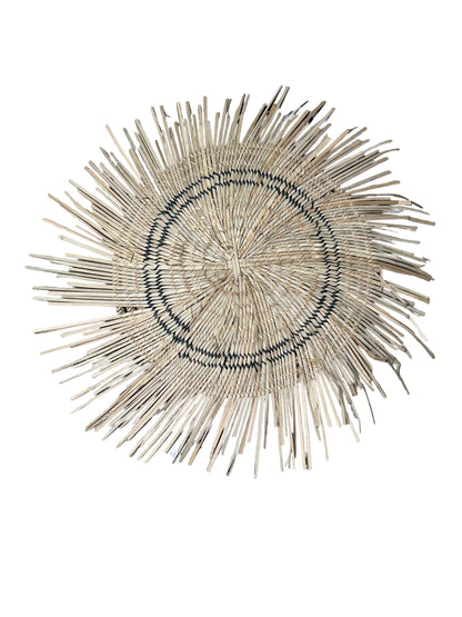 Blue-lined Malawi Sun wall basket by Botanical Boys, 45cm, hanging decorative woven basket with intricate patterns.