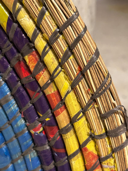 Zambian wall basket by Botanical Boys, handcrafted woven basket with natural fibers, decorative wall hanging with intricate patterns.
