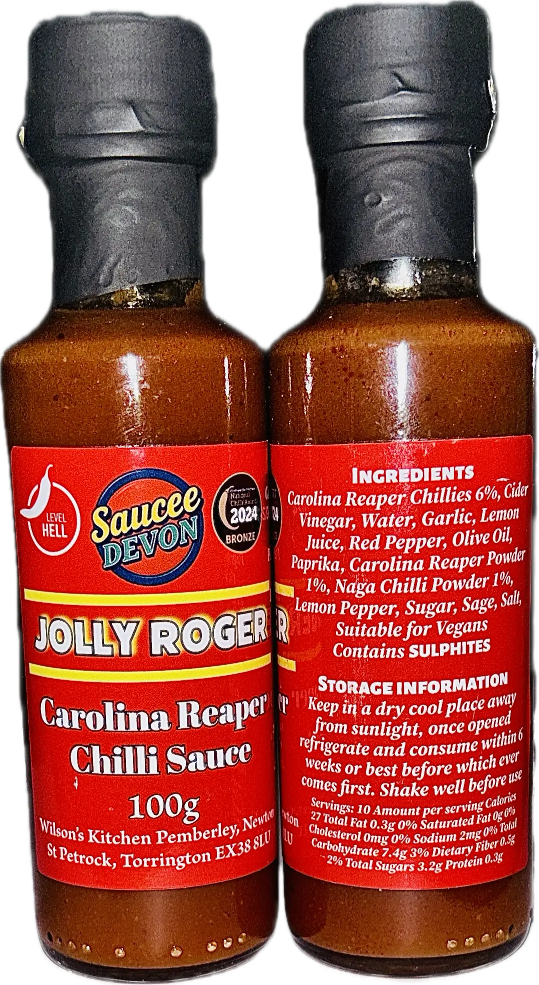 Wilson’s Kitchen Carolina Reaper Hot Sauce bottle, artisan chili sauce with fiery red sauce and detailed label.