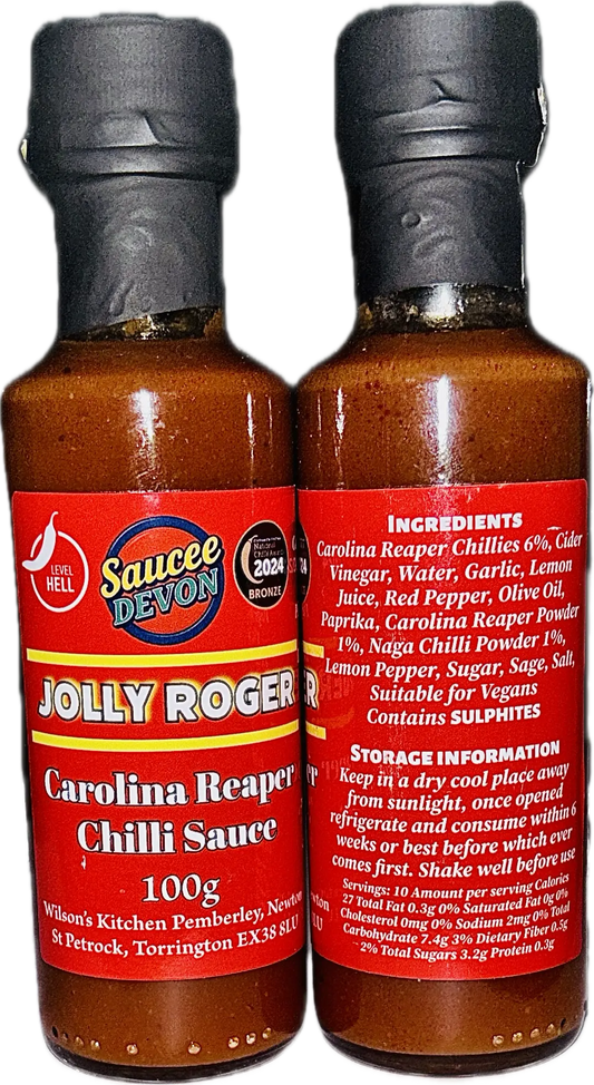 Wilson’s Kitchen Carolina Reaper Hot Sauce bottle, artisan chili sauce with fiery red sauce and detailed label.
