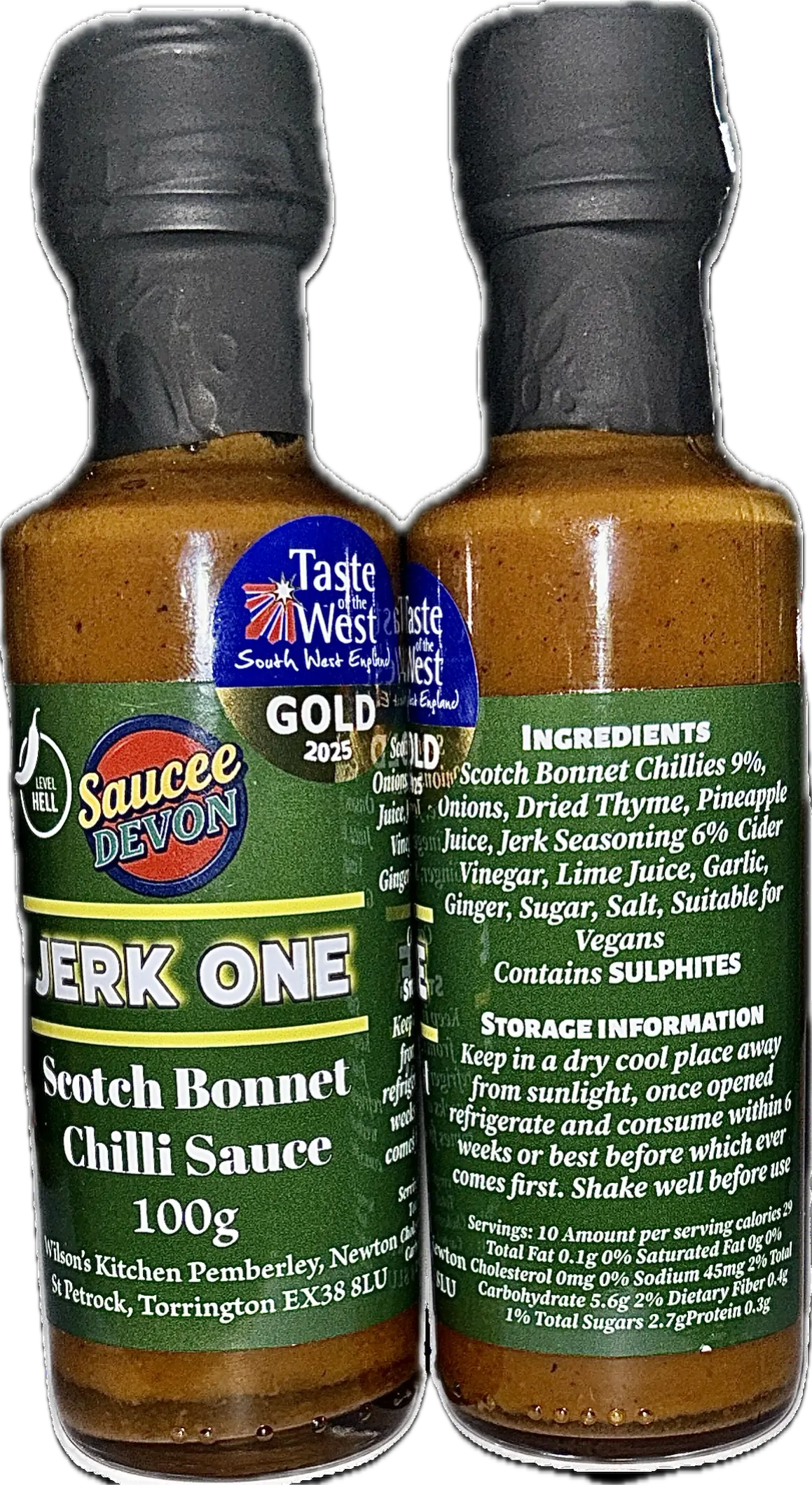 Wilson’s Kitchen Scotch Bonnet Chilli Sauce bottle from artisan chilli sauces collection, featuring vibrant orange sauce and fresh peppers.