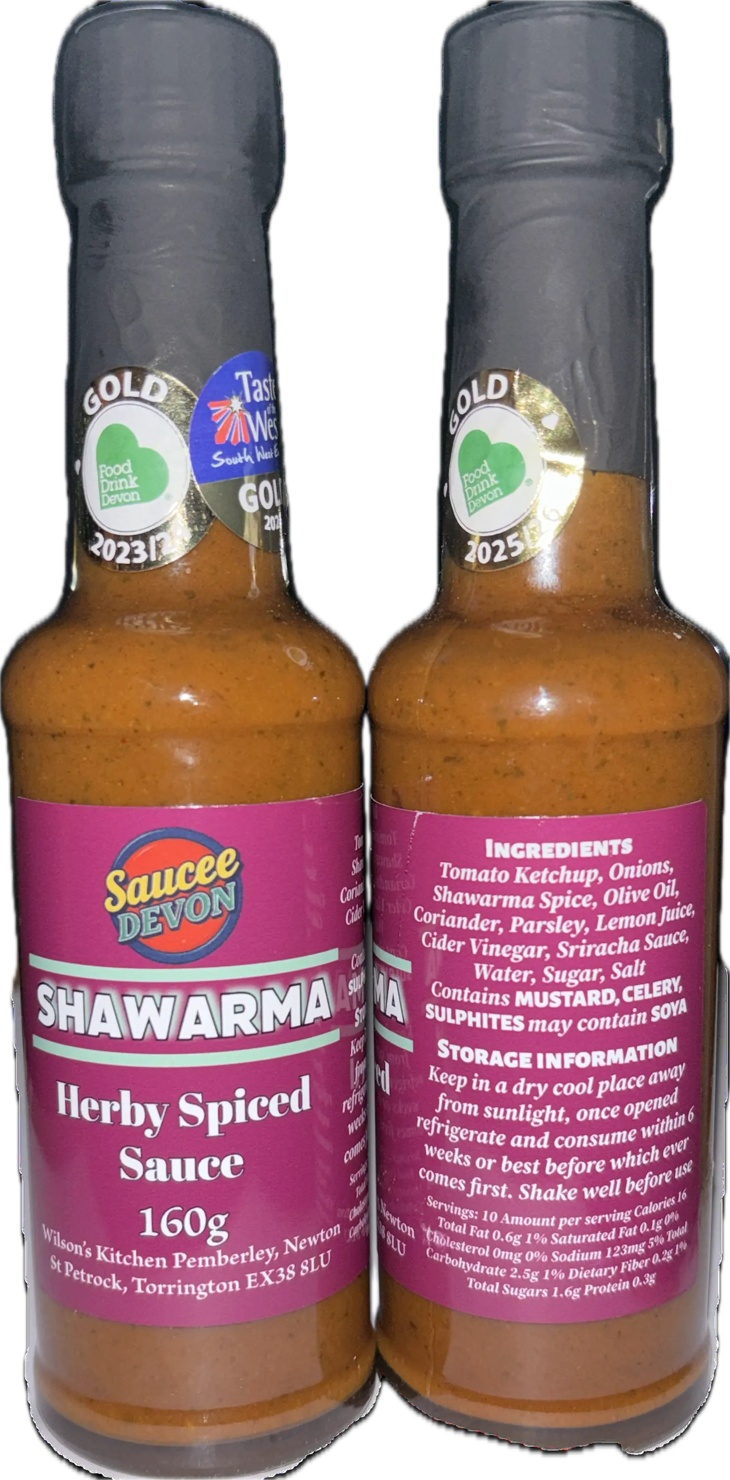 Wilson’s Kitchen award-winning shawarma sauce in a glass jar, showcasing a rich, flavorful sauce with herbs and spices.