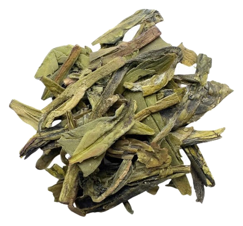 Organic Dragonwell green tea from Porter Hill Tea Company, featuring fresh green tea leaves and traditional brewing style.