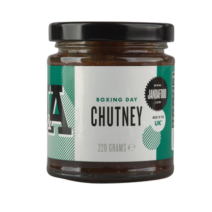 Janda Food Boxing Day Chutney jar showing the label and rich, dark chutney inside
